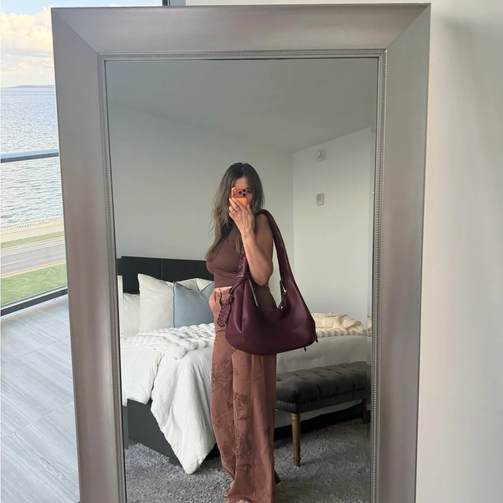 GANNI Burgundy Leather Shoulder and Crossbody Bag